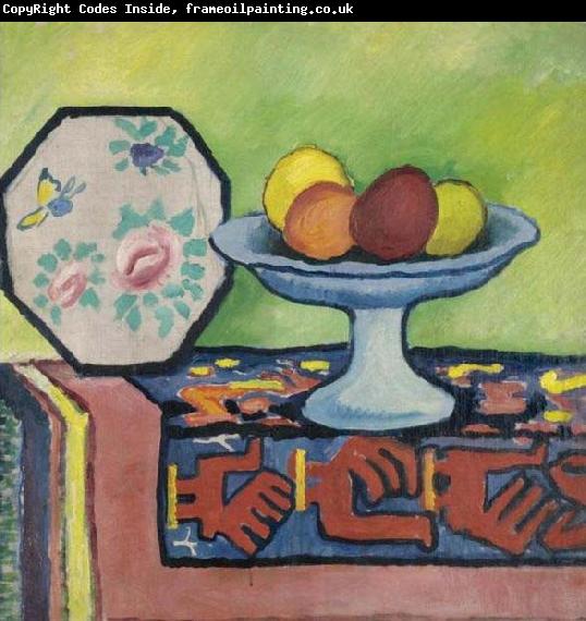 August Macke Still-life with bowl of apples and japanese fan